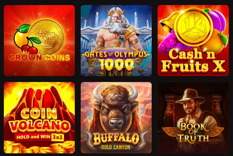 LegionBet slots grid featuring popular games like Gates of Olympus and Coin Volcano.