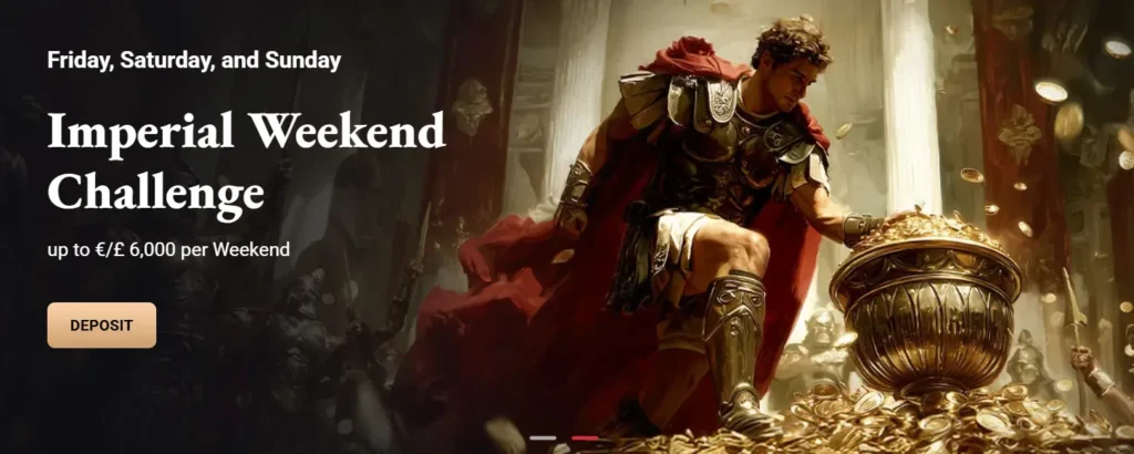 LegionBet Imperial Weekend Challenge banner offering up to €/£ 6,000 bonus.