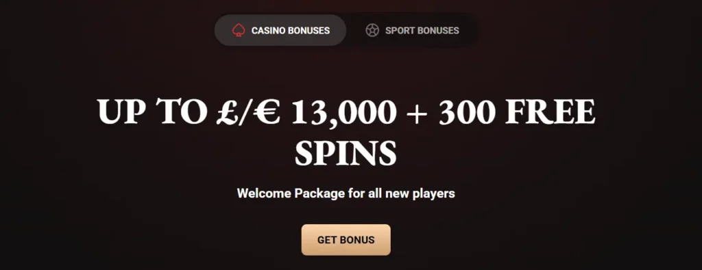 LegionBet welcome package offering up to £/€ 13,000 and 300 free spins for new players.