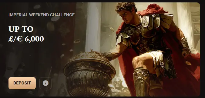 LegionBet Imperial Weekend Challenge banner offering bonuses up to £/€ 6,000 for players.