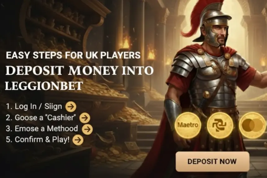 Instructional banner for LegionBet explaining how to deposit money with four easy steps.