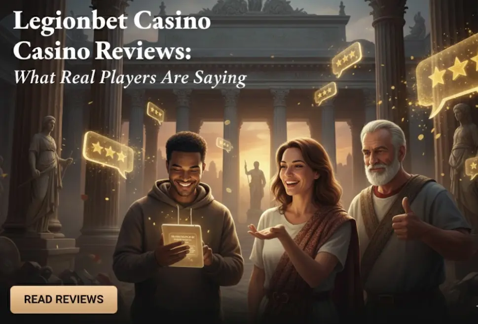 LegionBet reviews banner with diverse players sharing positive feedback on their experience.