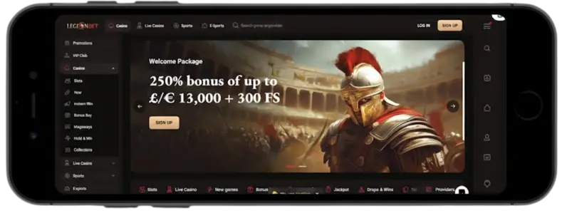 Mobile view of LegionBet online casino, illustrating a user-friendly and responsive gaming design.