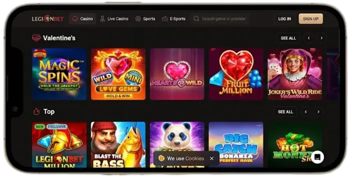 Mobile view of LegionBet online casino, illustrating a user-friendly and responsive gaming design.